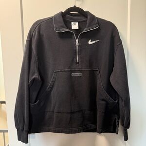 Nike Swoosh Fleece 1/4-Zip Sweatshirt Pullover Black Silver DV4427-010 Oversized